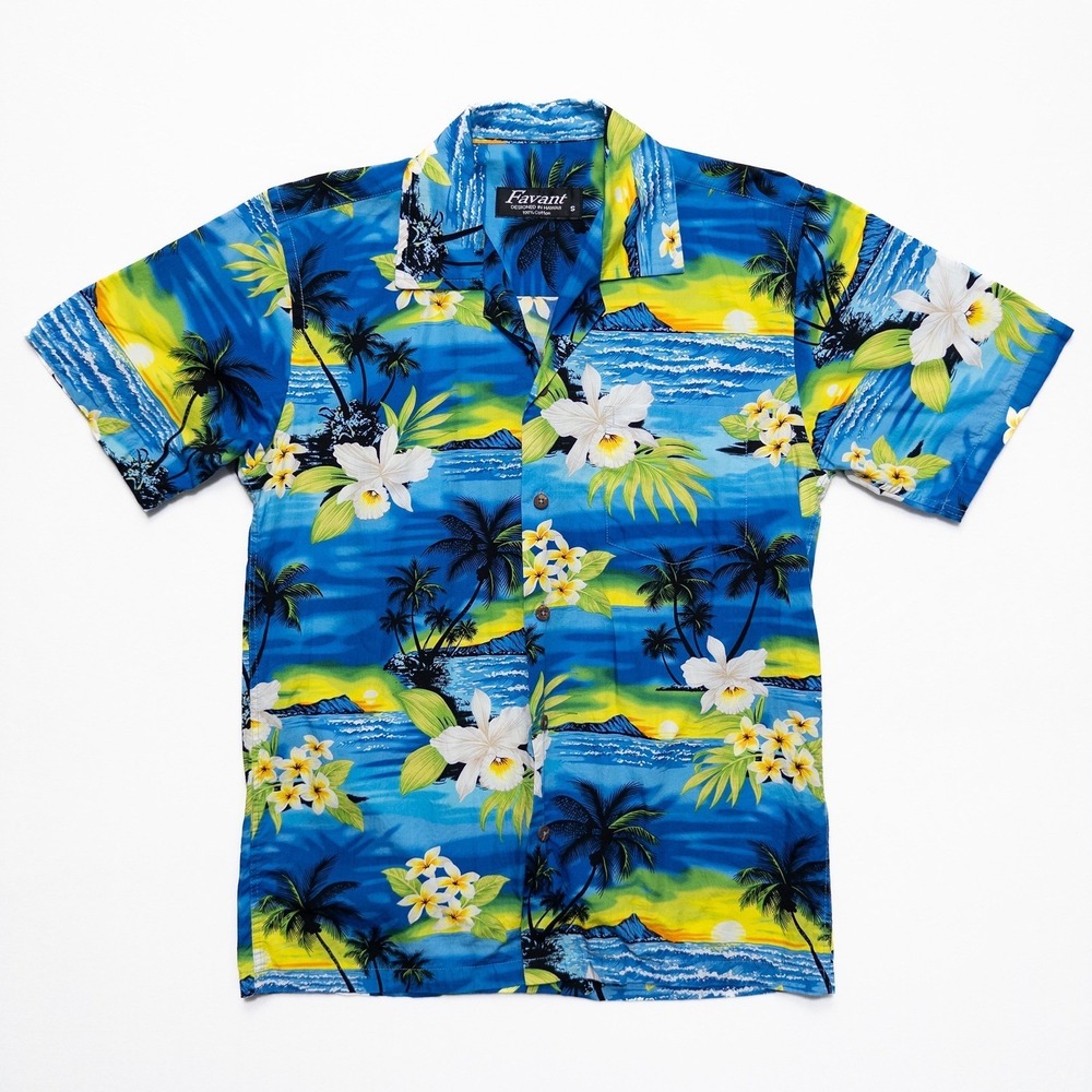 Favant Hawaiian Shirt Mens Small Short Sleeve Tropical Palm Floral Button Up